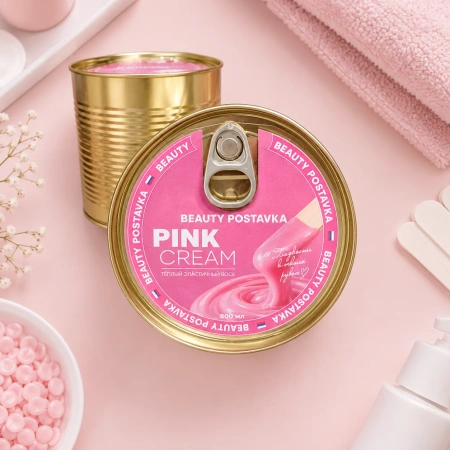 Воск для депиляции в банке теплый, эластичный "PINK CREAM" Beauty Postavka 800 мл